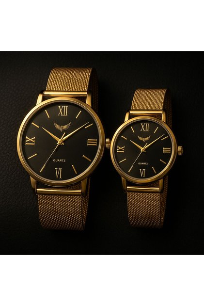 Set Ceasuri Premium pentru Cuplu – Black & Gold Classic Edition