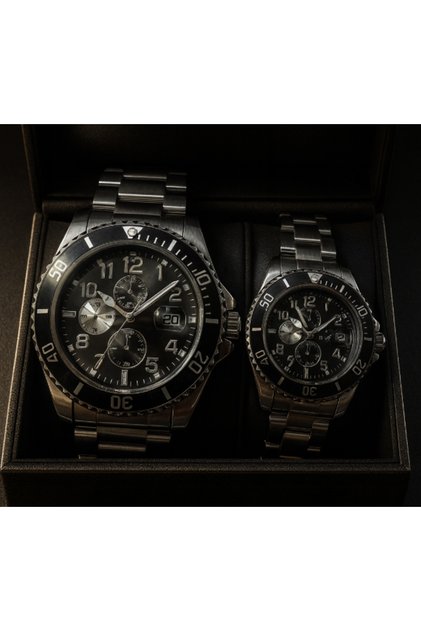 Set Ceasuri Premium pentru Cuplu – Steel Black Edition