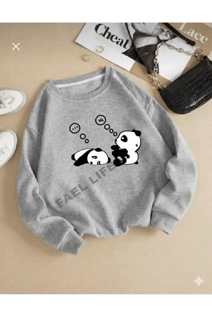 Oversized Zero Necklace Crop Top Cotton Lazy Panda Printed