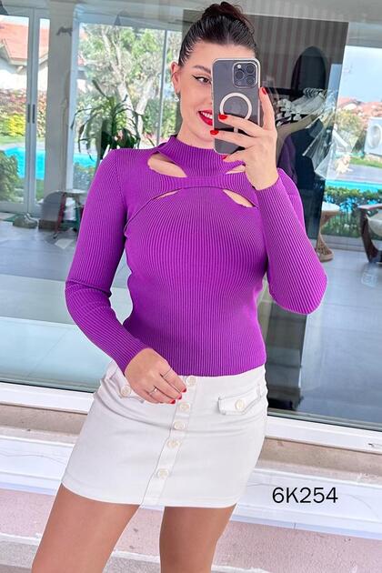 Open Neckline Knitwear Bodysuit 6K254