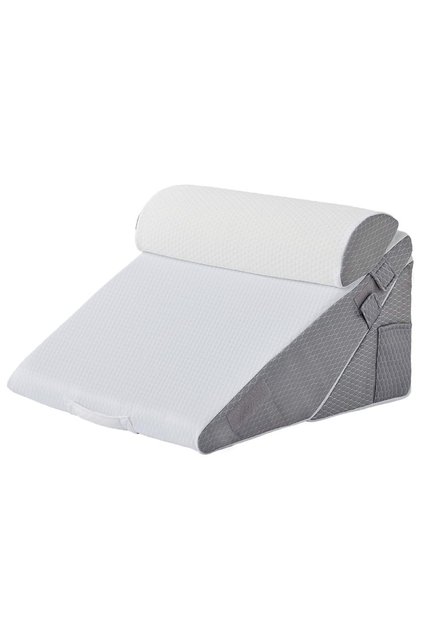 Set de 3 perne ortopedice Elindor® pentru pat, pernă din spumă cu memorie, reglabile 23-30 cm, alb/gri