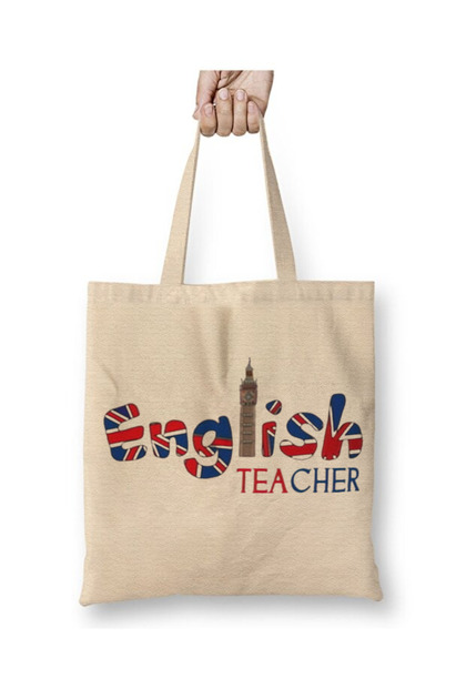 English Teacher Teacher's Day White Cloth Bag Long Handle Gift for Teacher