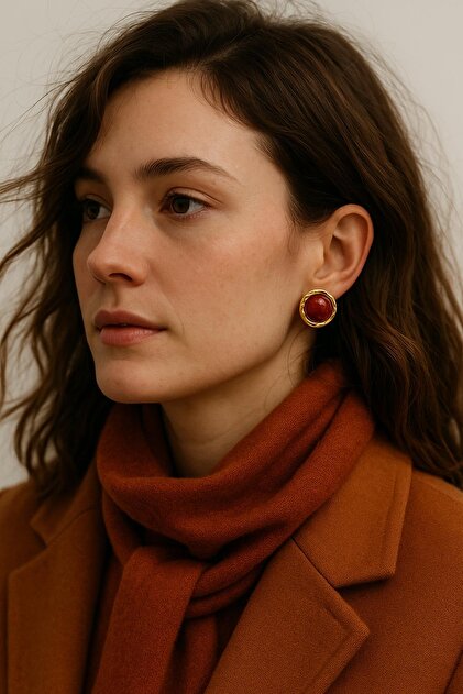 Gold Detailed Colorful Round Steel Vintage Earrings