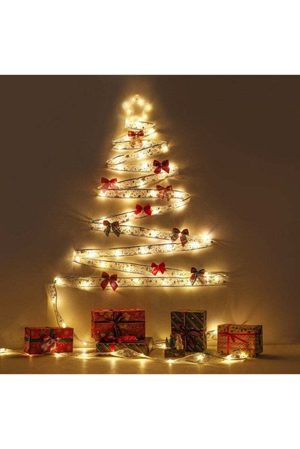 Panglică LED de Crăciun Aurie, lungime 4 m , 40 LED-uri, Baterii, Alb cald