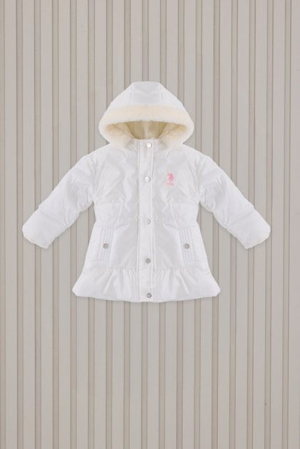 Baby Girl Hooded Embroidered Winter Regular Fit White Coat Usb2190-C-V2