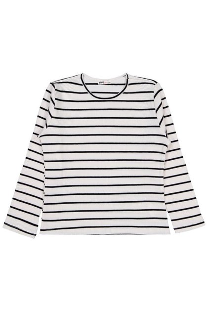 Civil Kız Çocuk Kalın Çizgili Sweatshirt | Kaşkorse Uzun Kol | Okul Kreş ve Günlük Kullanım - Ekru