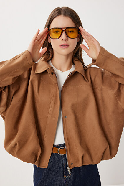 Suede Look Bomber Jacket Loh0014 Camel