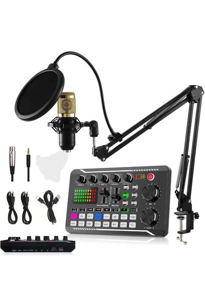 BM-800 Podcast Microphone Bundle with F998 Live Sound Card - Condenser Mic with Voice and Mixe