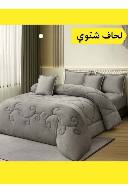 مفرش سرير ملكي مزدوج شتوي قابل للعكس من المخمل والفرو، مكون من 6 قطع، مقاس كينج 230×250 سم