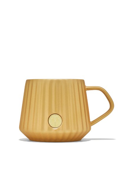 Porcelain Striped Gold Color Mug 355 ml