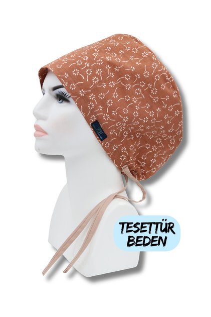 Hijab Size Brown Nazli Flowers Surgical Cap Doctor Nurse Healthcare Worker Hospital Cap