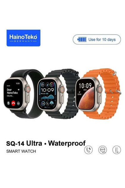 Haino Teko SQ-14 Ultra Smartwatch - AMOLED, IP68 Waterproof, 10-Day Battery, 3 Straps, Silver