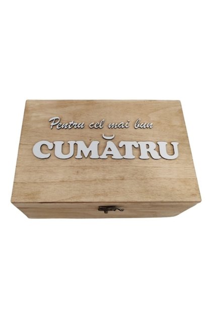 Set cadou pentru cumatru, cutie personalizată din lemn + 2 halbe de bere