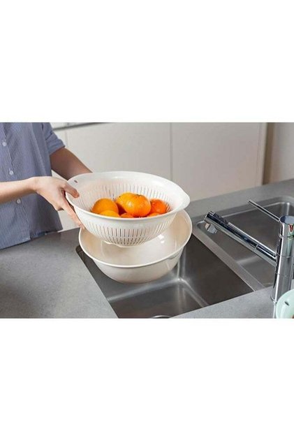 Double Layer Rotating Drain Basket with Bowl – Colander for Fruits, Vegetables, Rice, Past