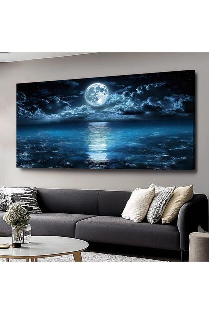 Sea Moon Art Canvas Wall Art (60x120 cm Framed) – Large Modern Wall Painting for Living Room