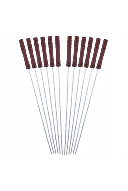 Set de 12 frigărui din oțel inoxidabil, CKAYT, 38 cm, mânere din lemn