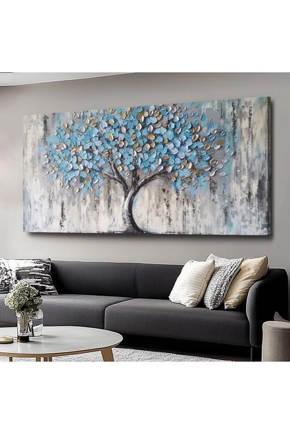 Abstract Tree Art Canvas Wall Art (50x100 cm Framed) – Modern Botanical Painting for Home Decor