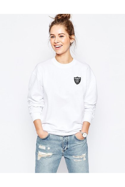 Metallica Heavy Metal Logo Chest Printed White Women's Knitted Sweatshirt Long Sleeve