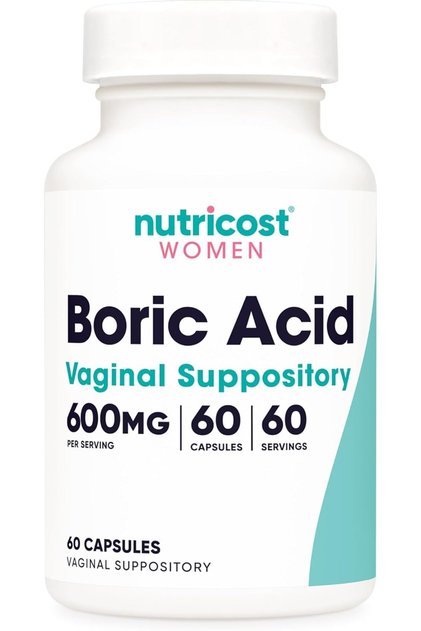 Boric Acid 600mg, 60 Capsules - Vaginal Suppository - Non-GMO - for Women