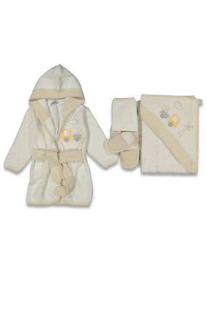 Tractor Embroidered Organic Newborn Baby Boy Towel Bathrobe Set Organic