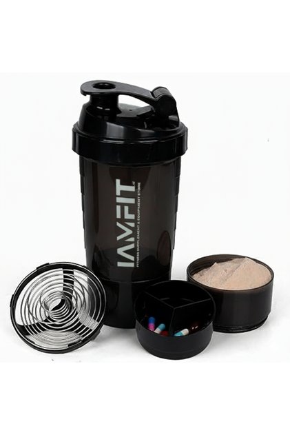 Smart Shaker Bottle Black – 500ml Dual Storage for Protein powder & Pills | Sports Drinks, Leakproof