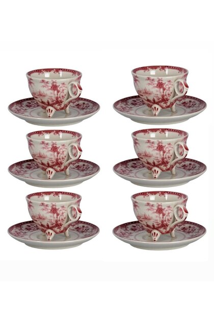 Florantıne 6lı Ayaklı Çay Fincanı Set Kırmızı