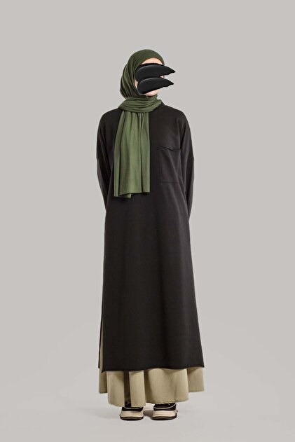 Cotton Tunic Above Skirt - Black