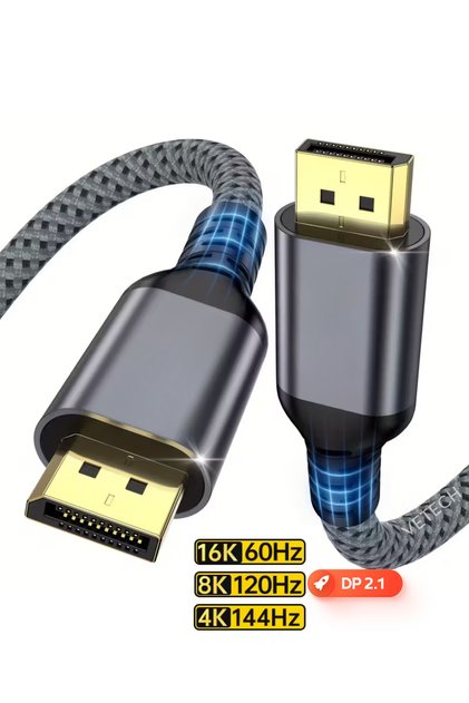 2.1 DisplayPort Kablo 1.5Mt 16K@30 Hz, 8K@60Hz, 4K@240Hz 80 Gbps Kablo Oyuncu Monitörü DP Kablosu