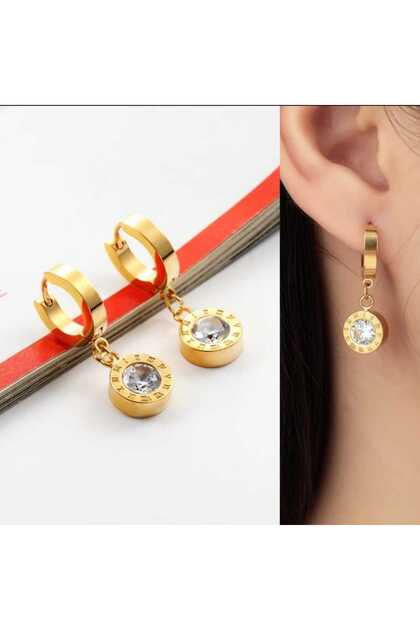 Marka Model Gold Taşlı Çelik Küpe