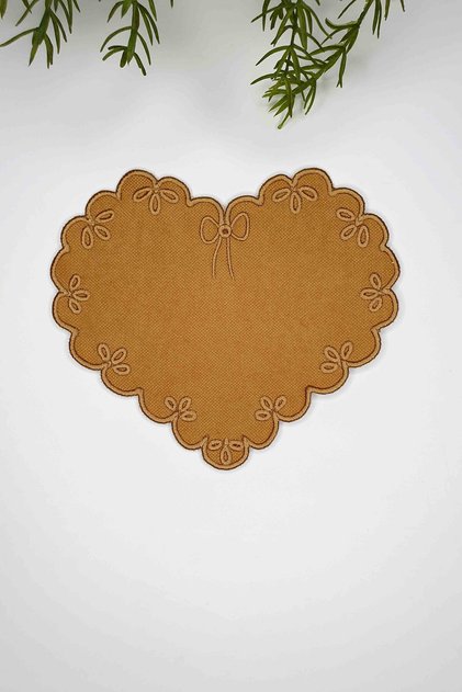 Heart Shape Mustard Fabric Gold Embroidered Fabric Cocktail Napkin 1 Piece