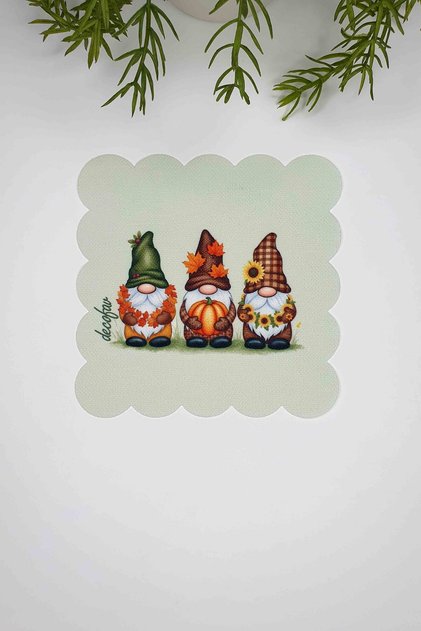 Autumn Gnomes Embroidered Decorative Patch – Autumn Themed Laser Cut Cocktail Napkin 1 Piece