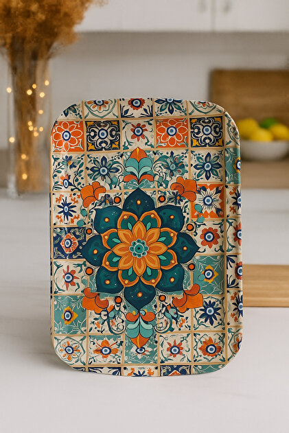 Flower Pattern Metal Tray Tea Coffee Tray - Presentation Tray