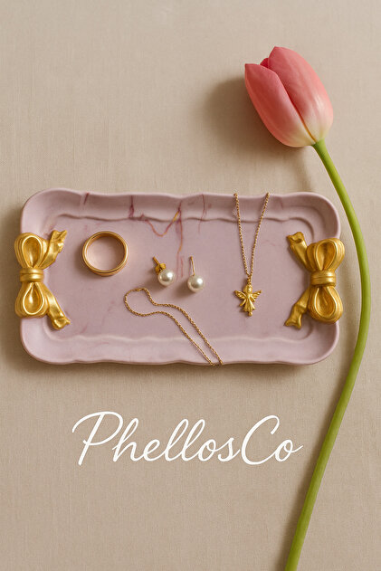 Y2K, with Gold Ribbon, Pink Marble Pattern Mini Cup and Jewelry Tray, Organizer