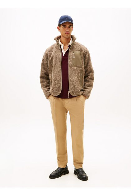 Dik Yaka Bej Erkek Sweatshırt MW0MW40420AFE_TEDDY FLEECE ZIP THRO