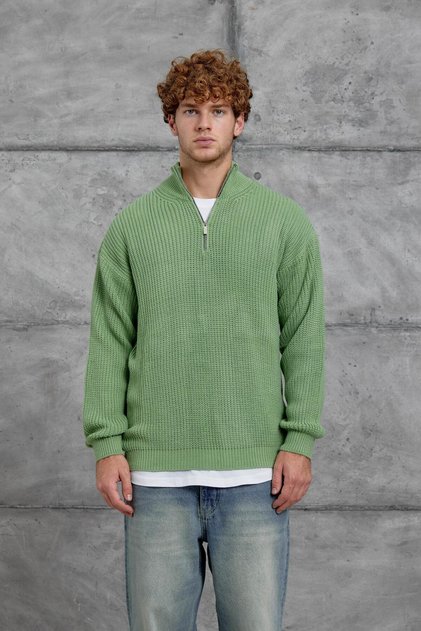 Men's Knitwear Mrk Yarim Tri̇ko Green Oversize Knitwear Fabric Half Zipper