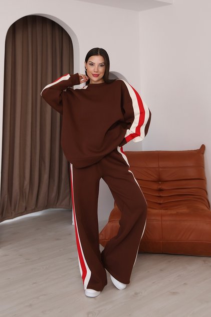 Oversized Striped Detail Wide Leg Three Thread Tracksuit Set