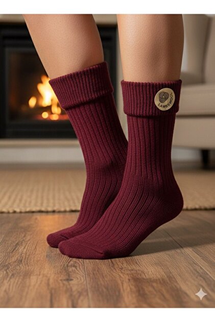 Kıvrık Lambswool Yün Unisex Bot Çorabı