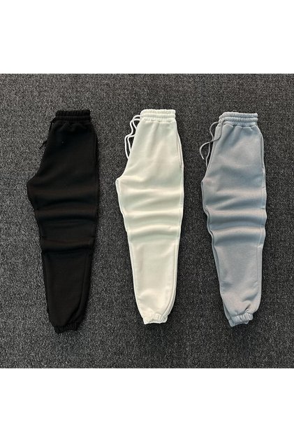 3-Piece Unisex Sweatpants 3-Thread Fleece-Lined Comfortable Elastic Leg Jogger Style Winter
