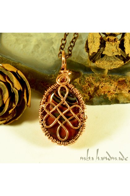 Tibetan Lucky Knot Agate Crystal Handmade Copper Authentic Pendant
