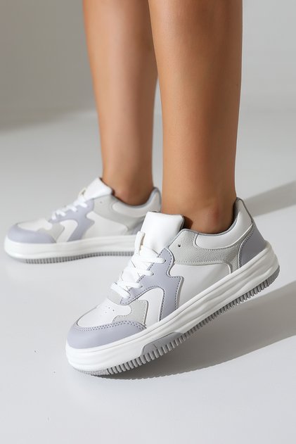 Women's White Gray Sneaker | Daily Comfortable and Stylish Walking Sneaker Models