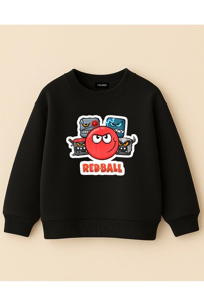 Red Ball Printed Oversized Mold 3 Thread Unembroidered Long Sleeve Unisex Children's Sweatshirt