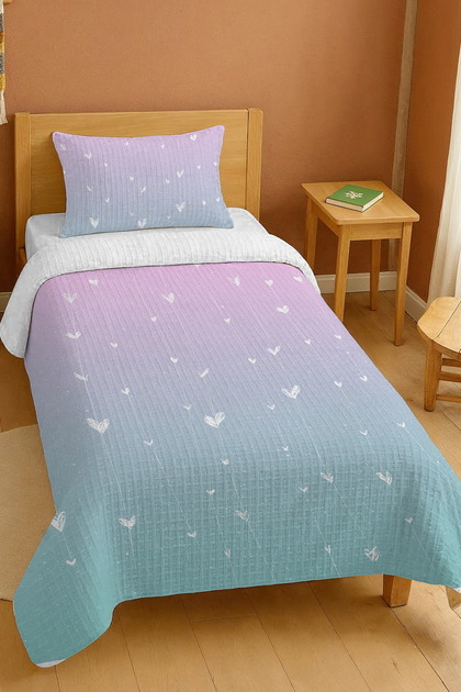 100% Cotton Pink Blue Transitional Hearts Patterned Single Pique Set