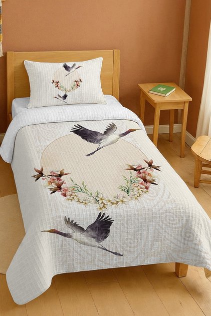 100% Cotton Boho Heron Flying Birds Patterned Single Pike Set