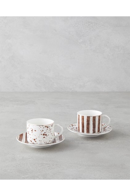 Sedona New Bone China 4 Piece Coffee Cup Set for 2 People 100 ml Brown