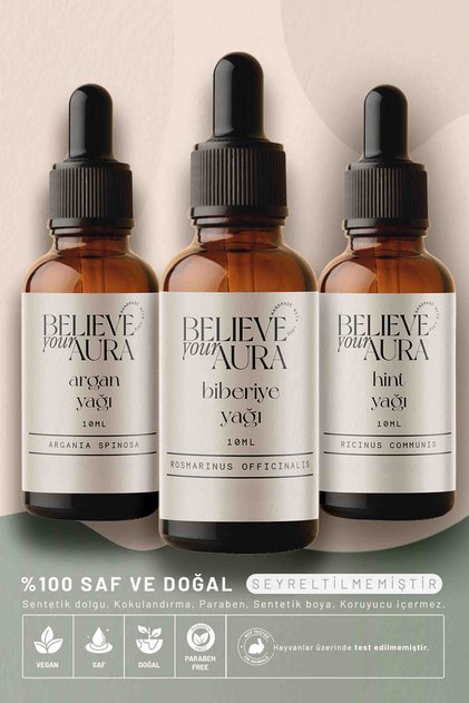 Cilt ve Saç Bakım Seti - %100 Saf ve Doğal Hint Argan Biberiye Yağı Cilt ve Saç Bakım Seti - 3x10 ml