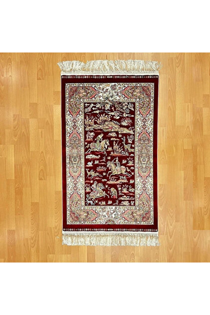 Şehname Motifli 90 X 150 CM İpek Halı Bordo