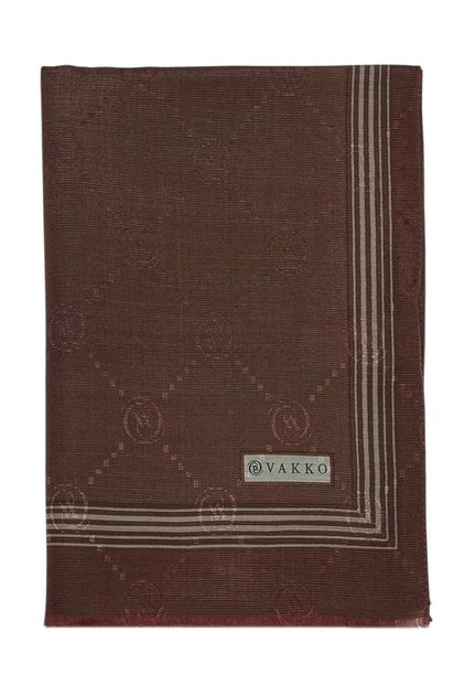 Cotton Silk Shawl - Monogram with Border - Crimson Brown