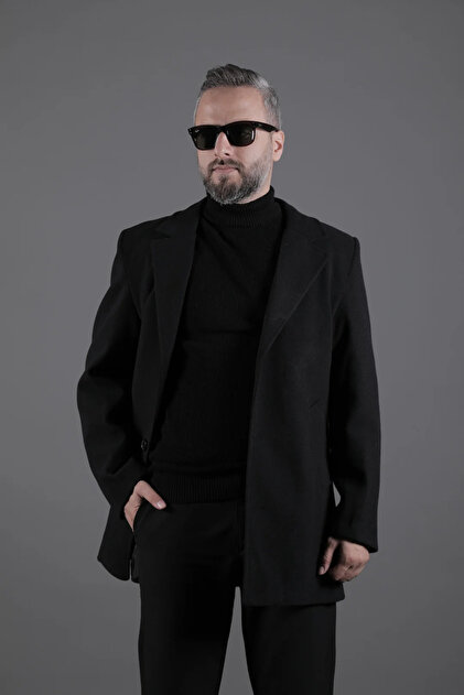 Buttoned Plain Men's Cashmere Coat