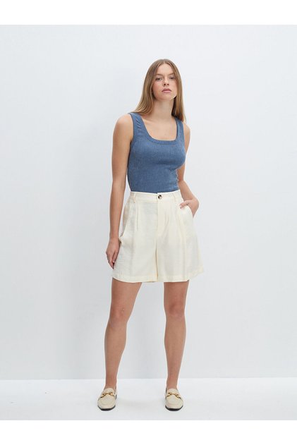 Comfortable Fit Plain Linen Look Women's Shorts