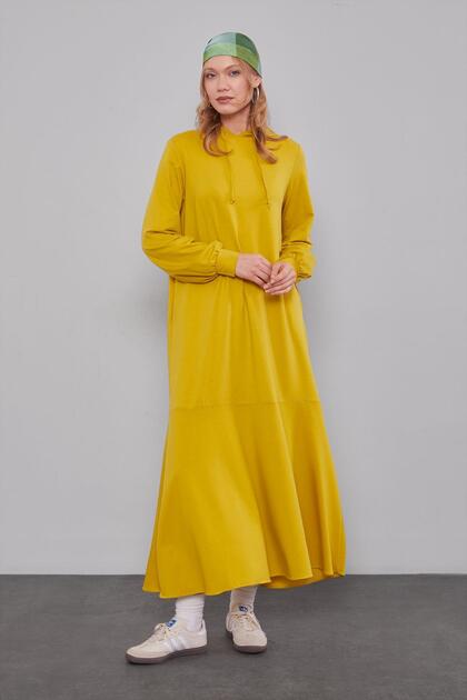 Pistachio Green Hooded Dress with Hidden Pocket Detail